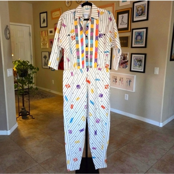 Vintage Pants - Barboglio Cristina Jan 1980s Multicolor Cotton‎ Jumpsuit